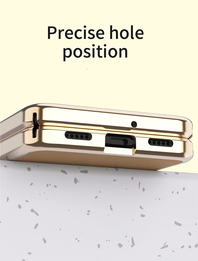 Samsung Galaxy Z Flip 5 Champagne Gold Leather Slim Cover (with Hinge - lifestyle