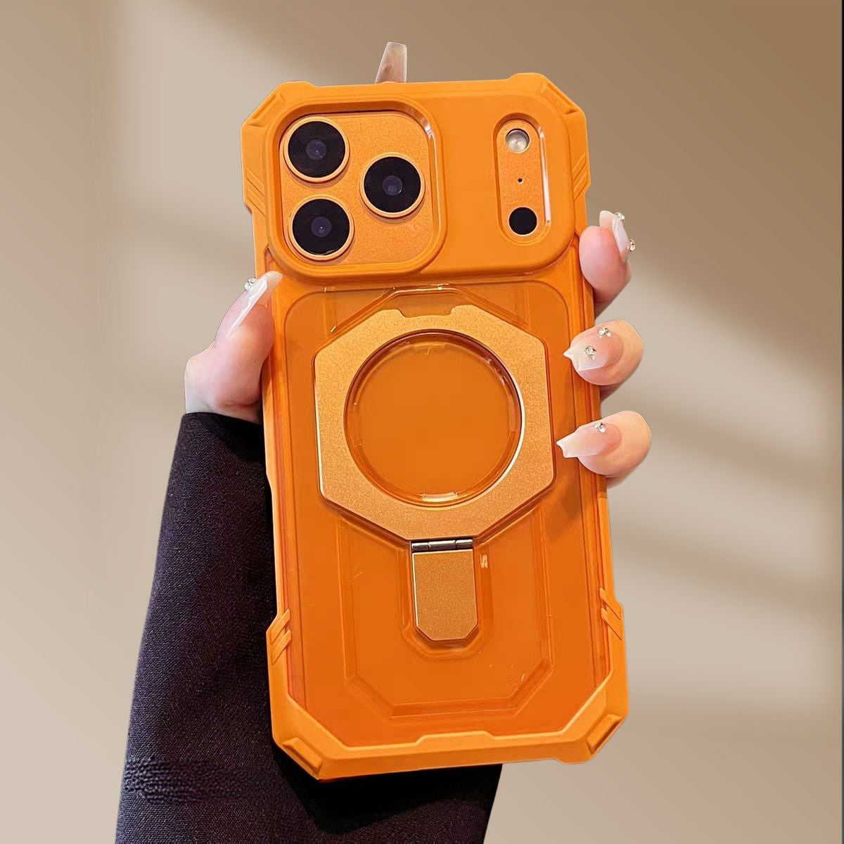 iPhone 17 Series Metallic Stand Shockproof Armour Cover - slim profile