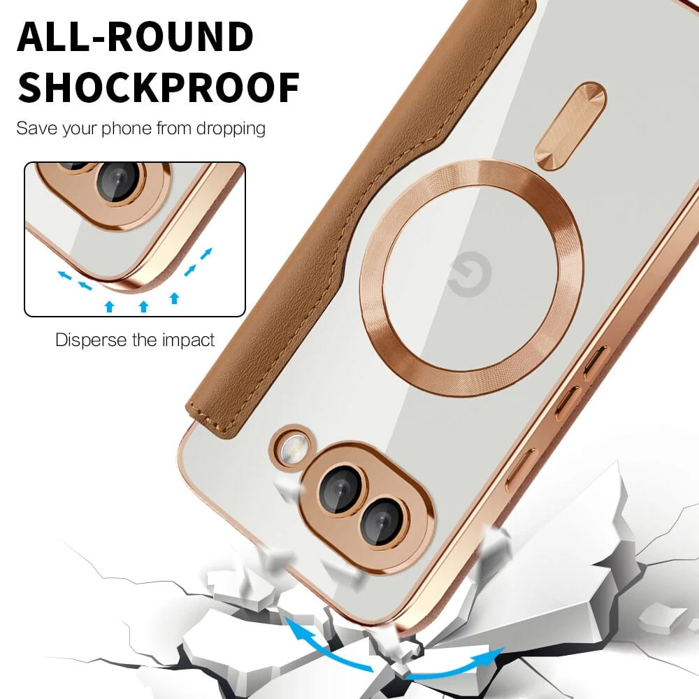 Google Pixel 9A Gold Electroplated Leather Flip Case - slim profile