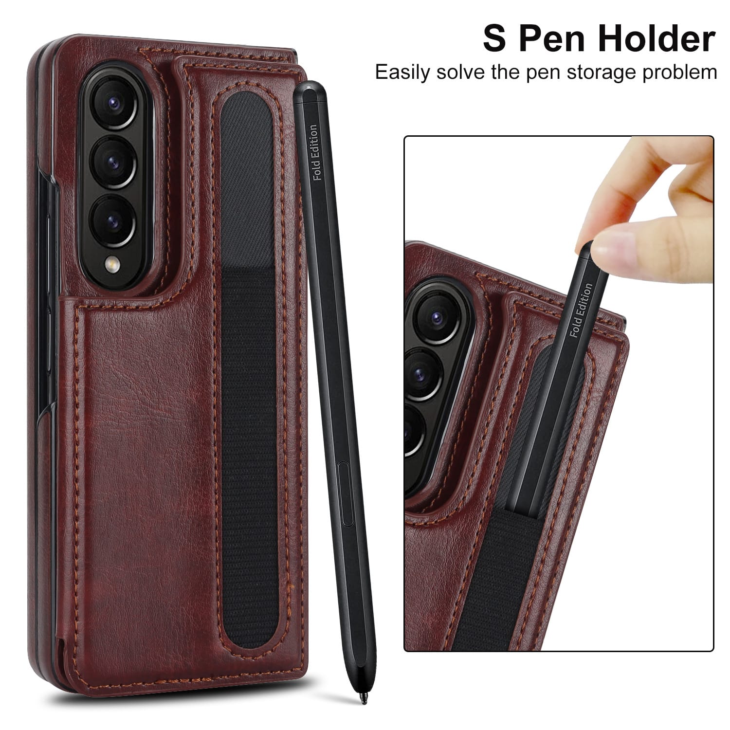 Samsung Galaxy Z Fold 3 Wallet Style Leather Cover - protective case detail