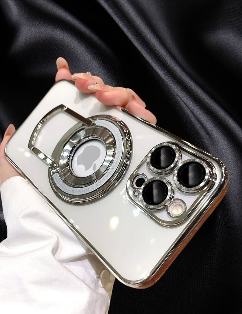 iPhone 14 Silver Electroplated Kickstand Case - lifestyle