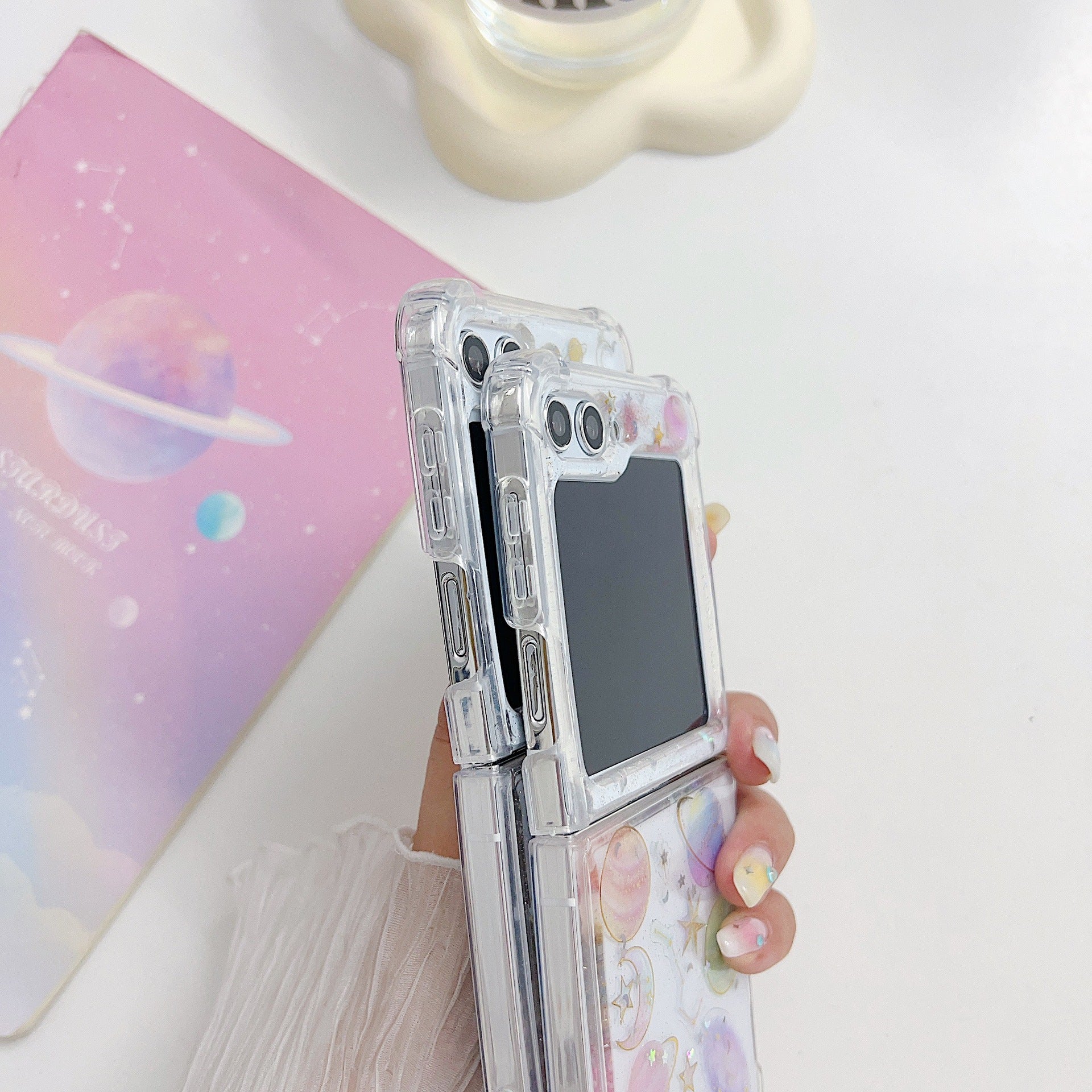 Samsung Galaxy Z Flip 7 Stars and Planets Transparent Cover - slim profile