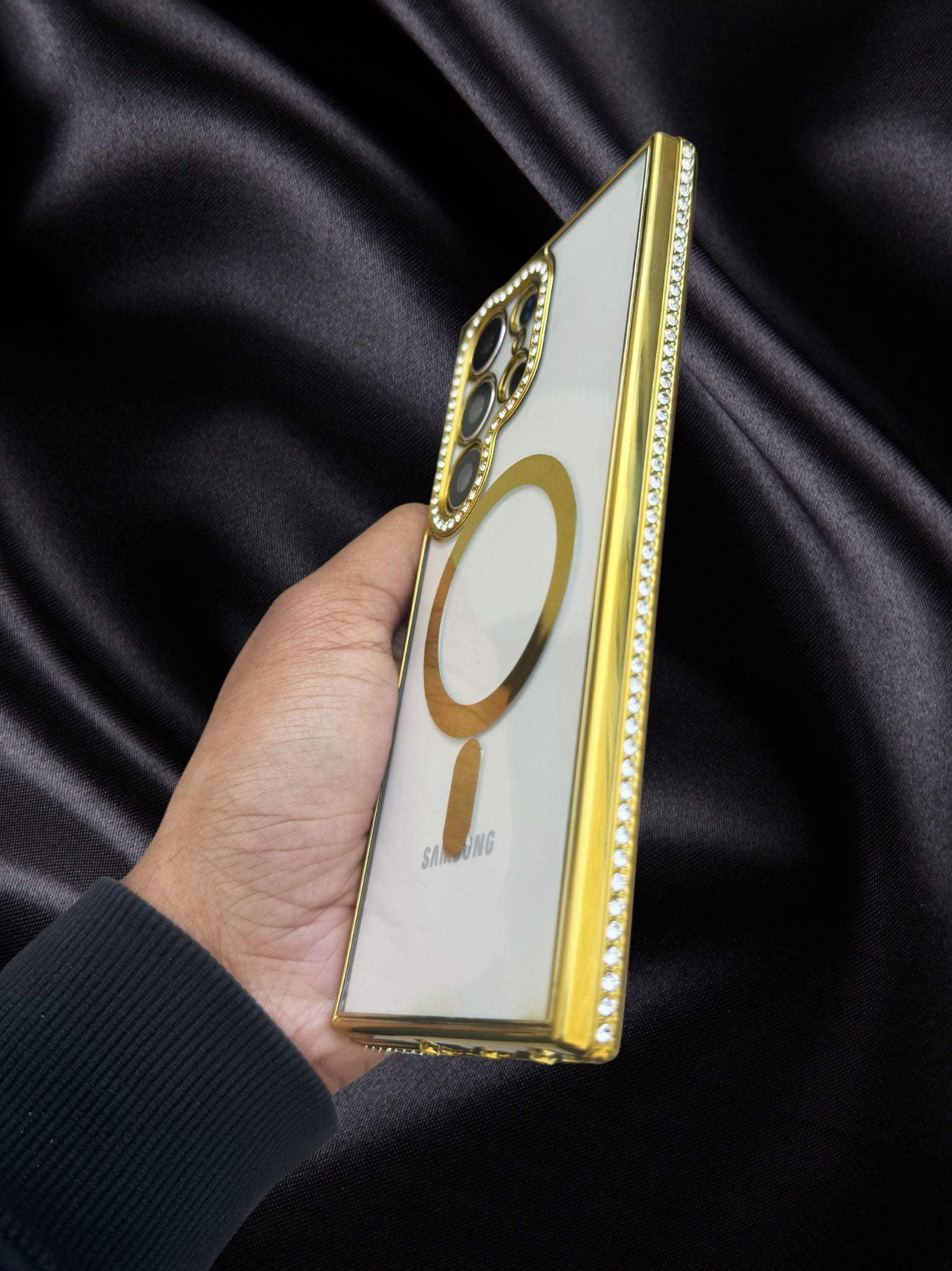 Samsung Galaxy S23 Gold Electroplated Diamond Rhinestones Cover - lifestyle
