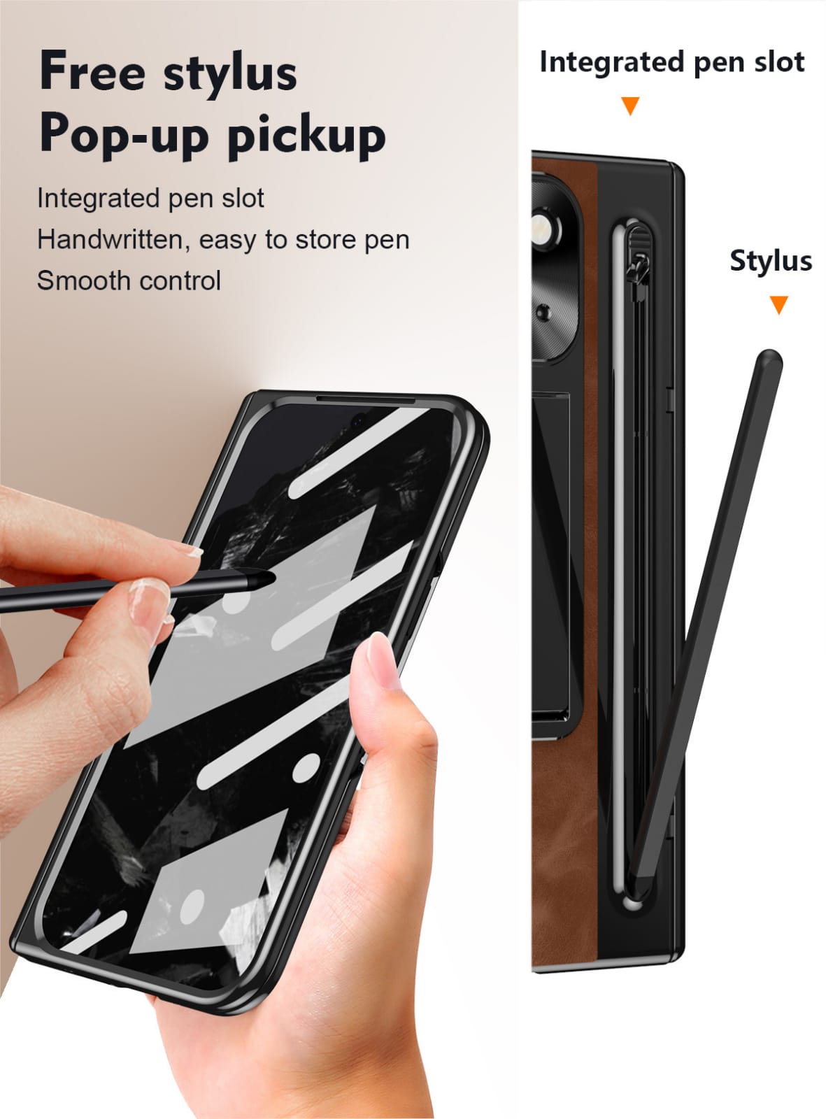 Google Pixel 10 Pro Fold Saddle Brown Leather Cover (with Stylus and F - protective case detail