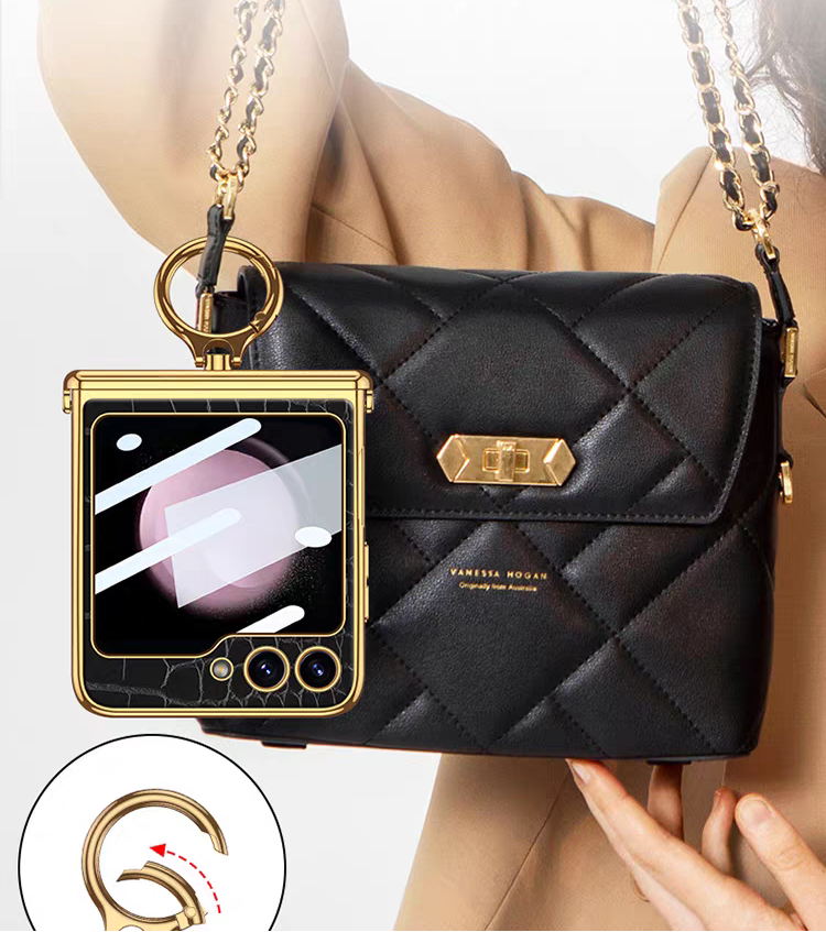 Samsung Galaxy Z Flip 5 Gold Electroplated Croco Leather Cover() - case features