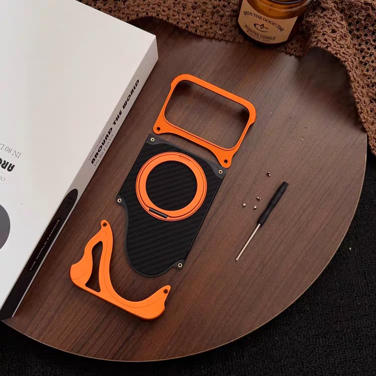 iPhone 17 Series Metallic Carbon Luxe Ring Stand Cover - slim profile