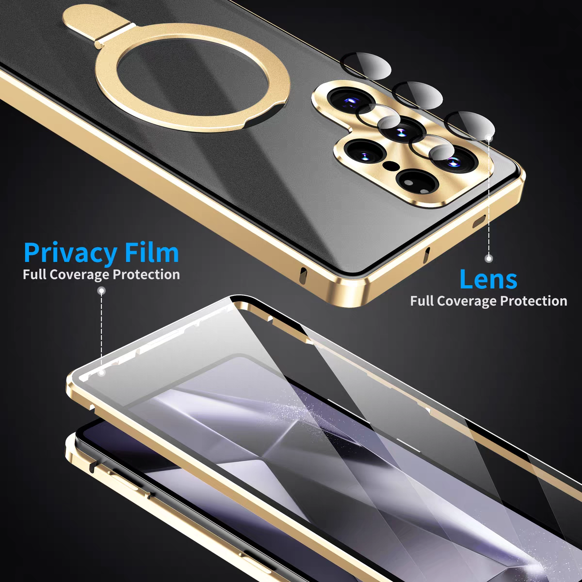 Samsung Galaxy S22 Ultra Gold Plated Protection Transparent Glass Cove - slim profile