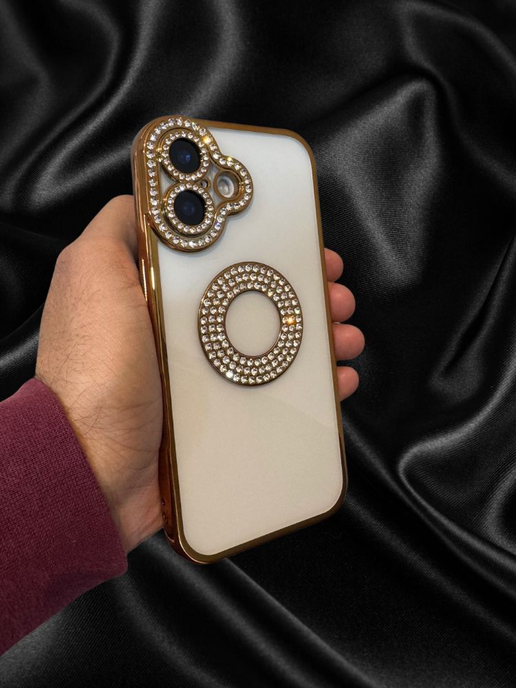 iPhone 16 Series Gold Electroplated Diamond Rhinestones Cover - protective case detail