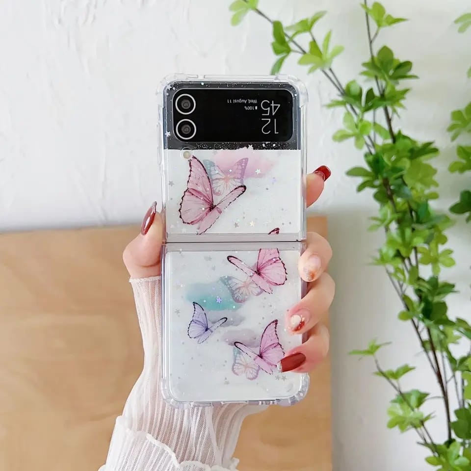 Samsung Galaxy Z Flip 7 Butterfly Glitter Transparent Cover - phone case