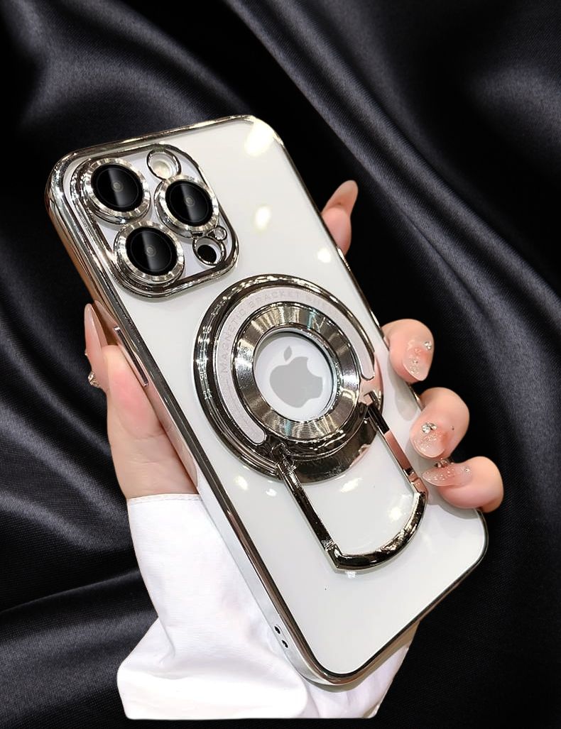 iPhone 14 Silver Electroplated Kickstand Case - protective case detail