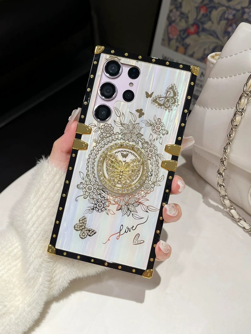 Samsung Galaxy S25 Series Zazzy Butterfly Rhinestones Ring Holder Cove - phone case