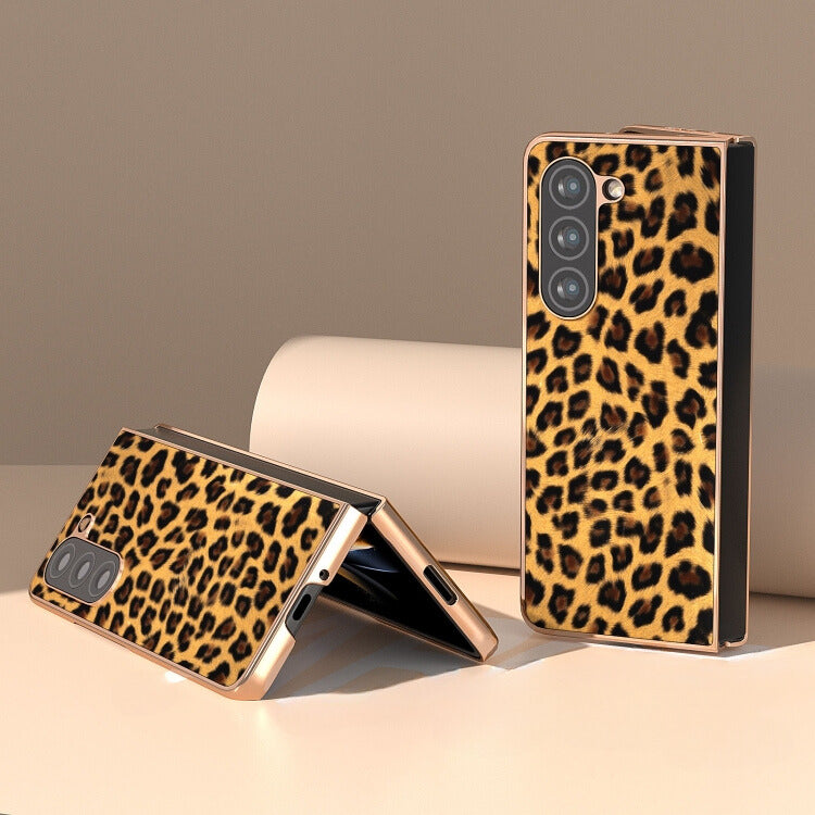 Samsung Galaxy Z Fold 3 Leopard Print Gold Electroplated Cover - slim profile