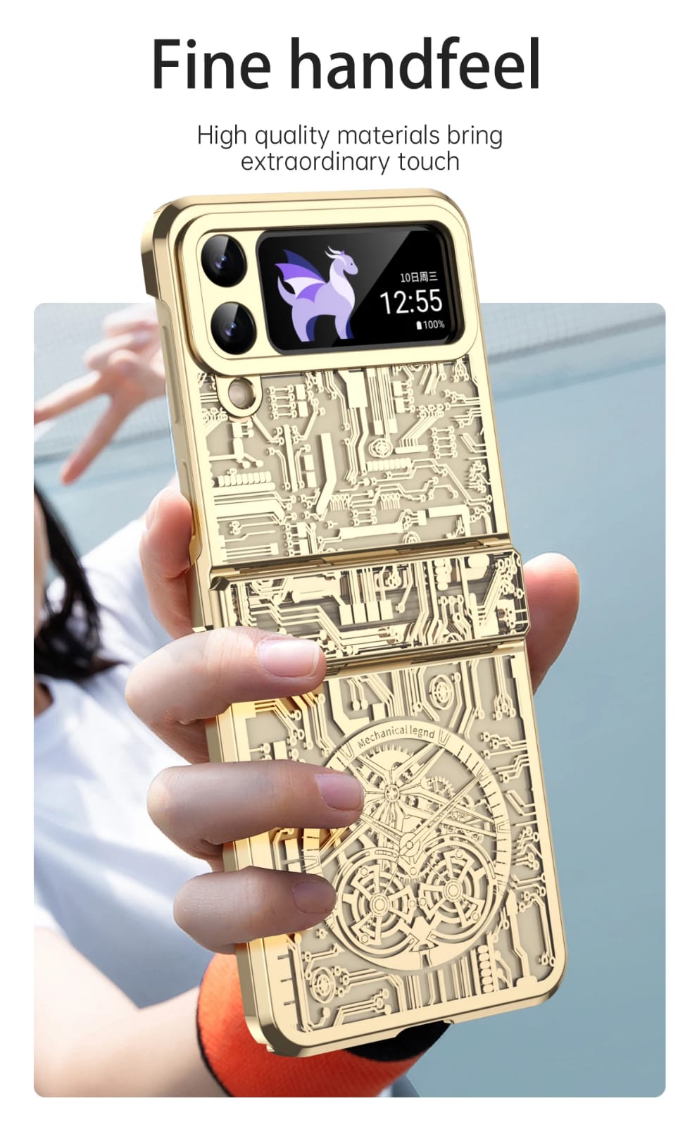 Samsung Galaxy Z Flip 3 Gold Electroplated Cricuit Glass Cover (with H - phone case