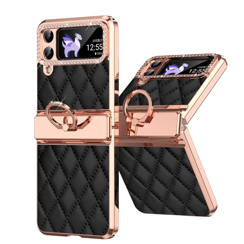 Samsung Galaxy Z Flip 3 Diamond Rhinestones Leather Cover - protective case detail
