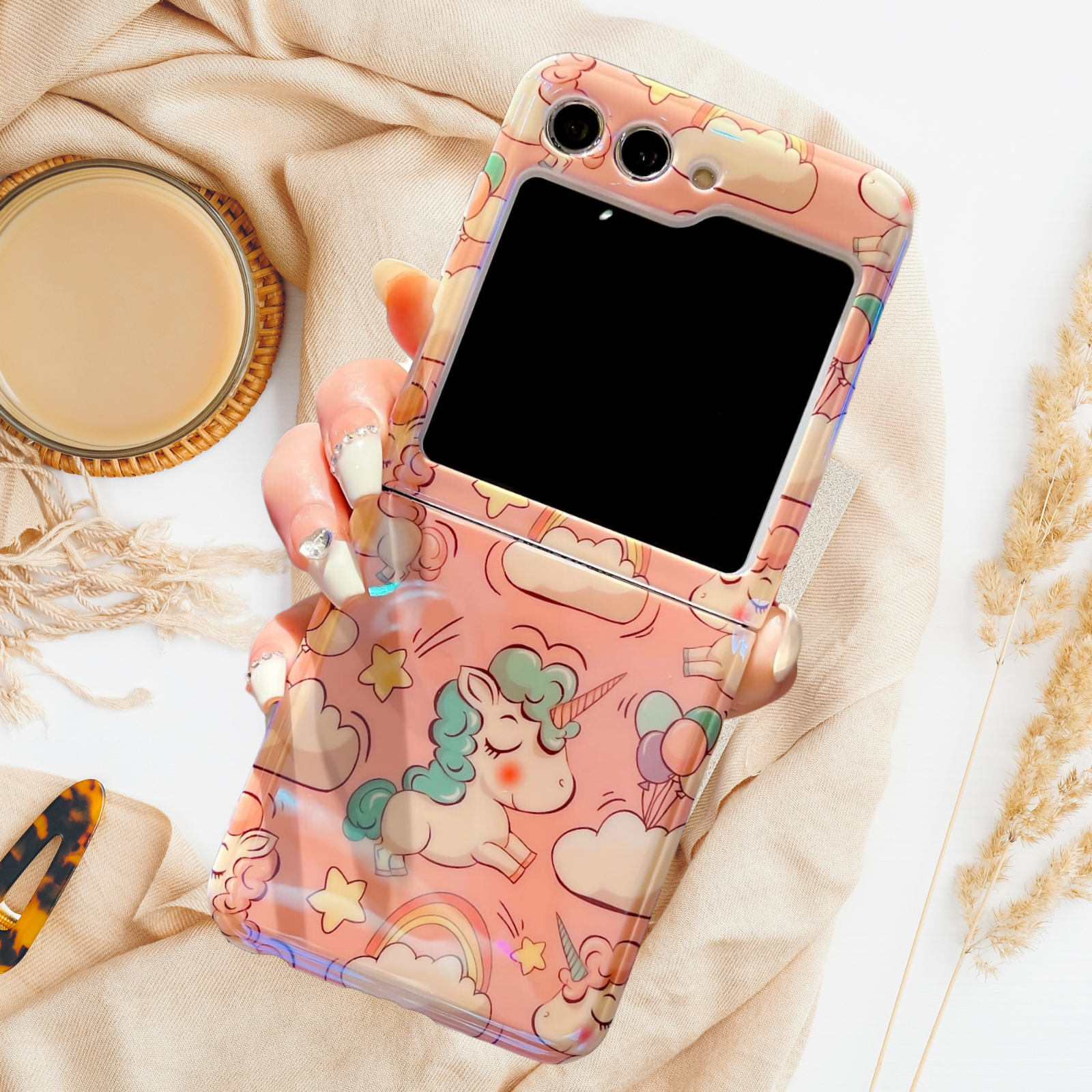 Samsung Galaxy Z Flip 5 Rainbow Unicorn Shining Cover - lifestyle