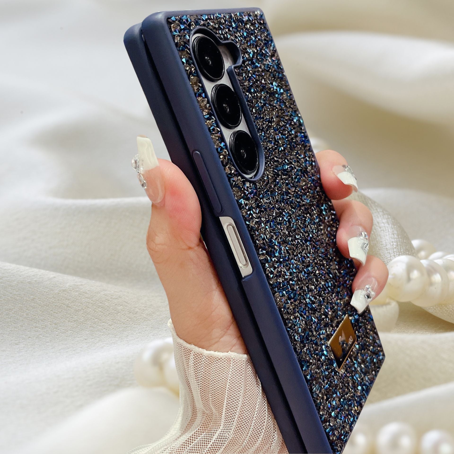 Samsung Galaxy Z Fold 3 Sapphire Blue Diamond Stones Cover - phone case