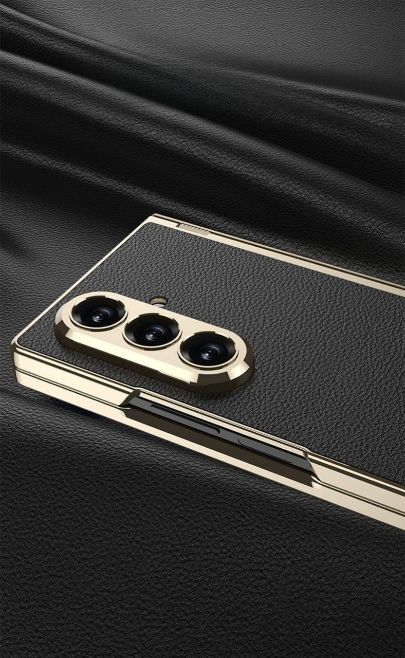 Samsung Galaxy Z Fold 7 Leather Gold Electroplated Kickstand Cover() - colour options