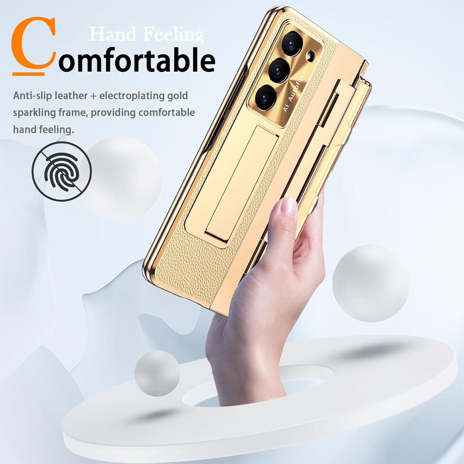Samsung Galaxy Z Fold 6 Champagne Gold Electroplated Leather Cover - lifestyle