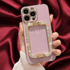 iphone 14 Diamond Rhinestones Gold Buckle Holder Cover