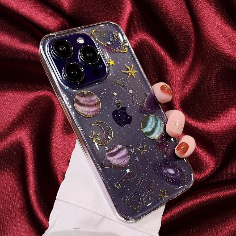 Glittery Stars and Planets Transparent Case iPhone cover – JustAndBest India