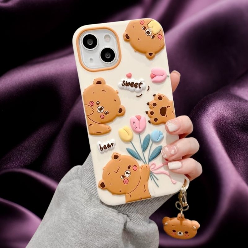Cute 3D Bears Cover (with Bear Charm) – phone accessory by JustAndBest India