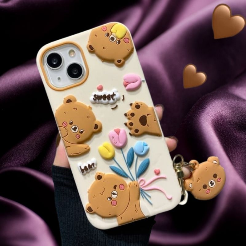 Cute 3D Bears Cover (with Bear Charm) – phone accessory by JustAndBest India