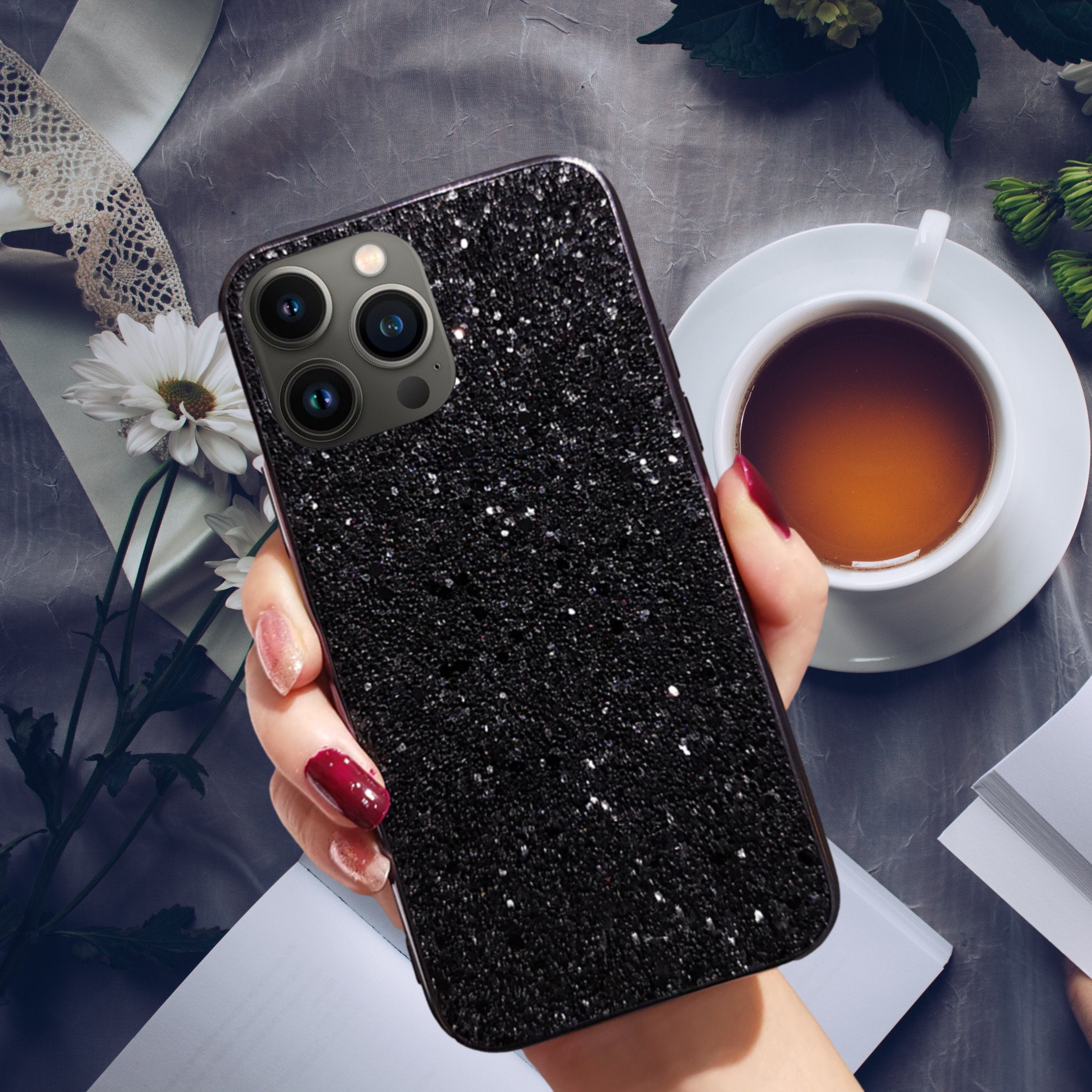 Midnight Black Glitter Bling Sequin Cover iPhone cover – JustAndBest India