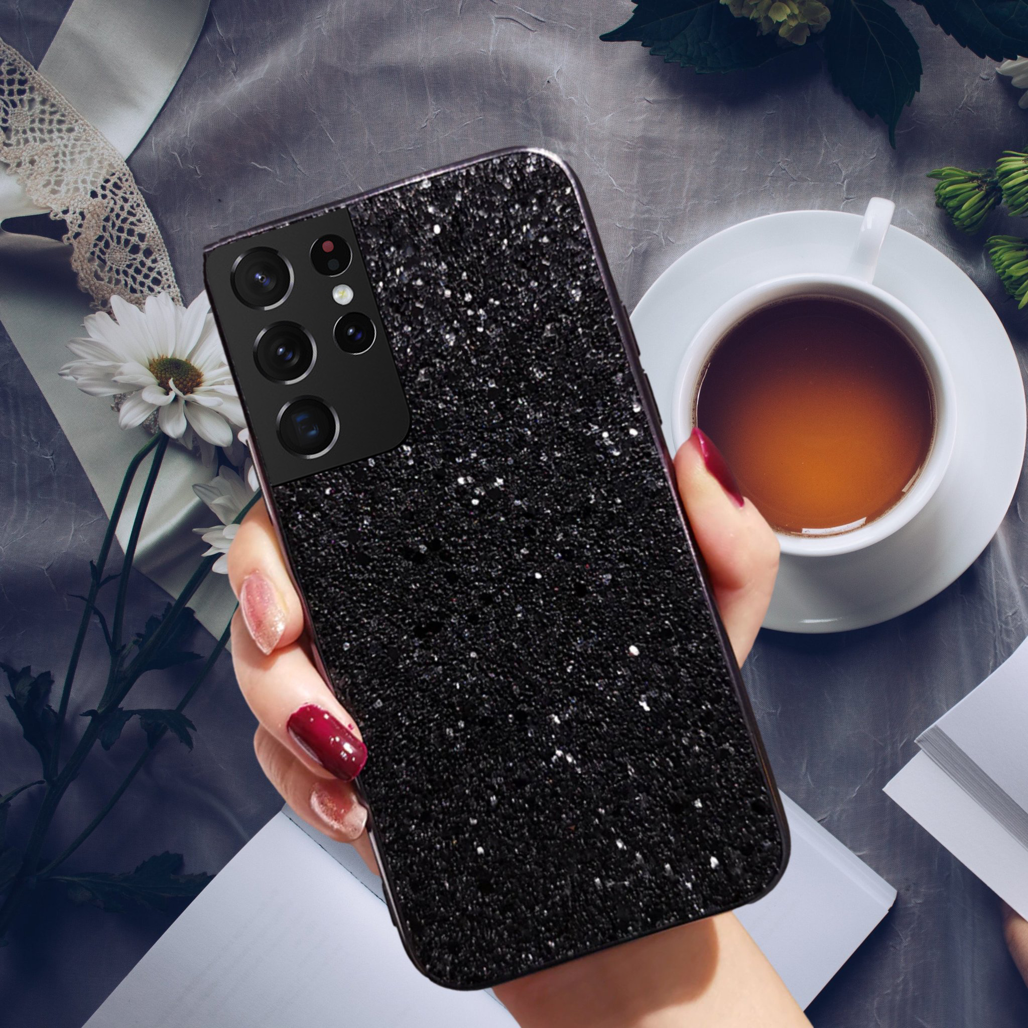 Black Glitter Bling Sequin cover for Samsung S21 Series JustAndBest