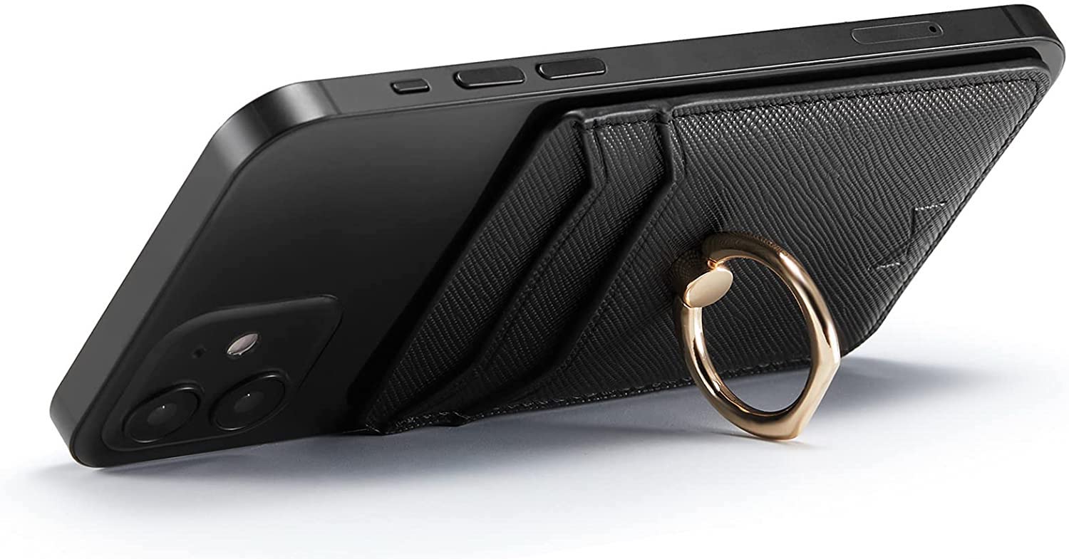 Gold Ring Holder Black Leather Phone Wallet – phone accessory by JustAndBest India