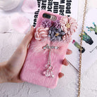 Cosy Fur Crystal Pendant Flowered iPhone SE 2020 Case