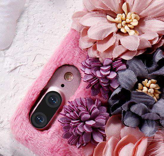 Cosy Fur Crystal Pendant Flowered Case iPhone cover – JustAndBest India
