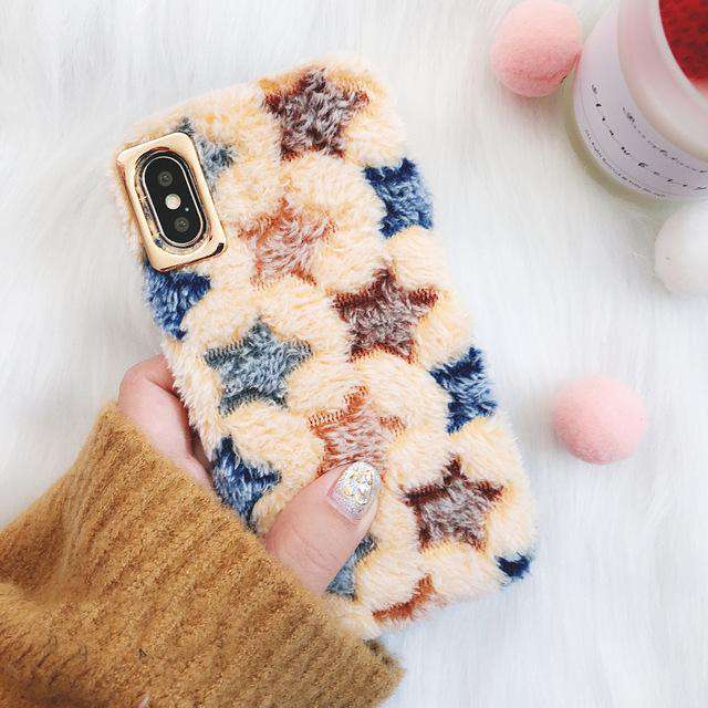 Cosy Plush Stars Fluffy Case for iPhone XS / X