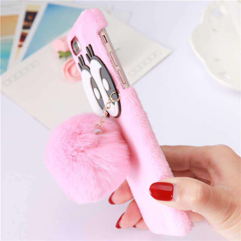 Cute Eyes Pom Pom Pendant Plush Case iPhone SE 2020 Case