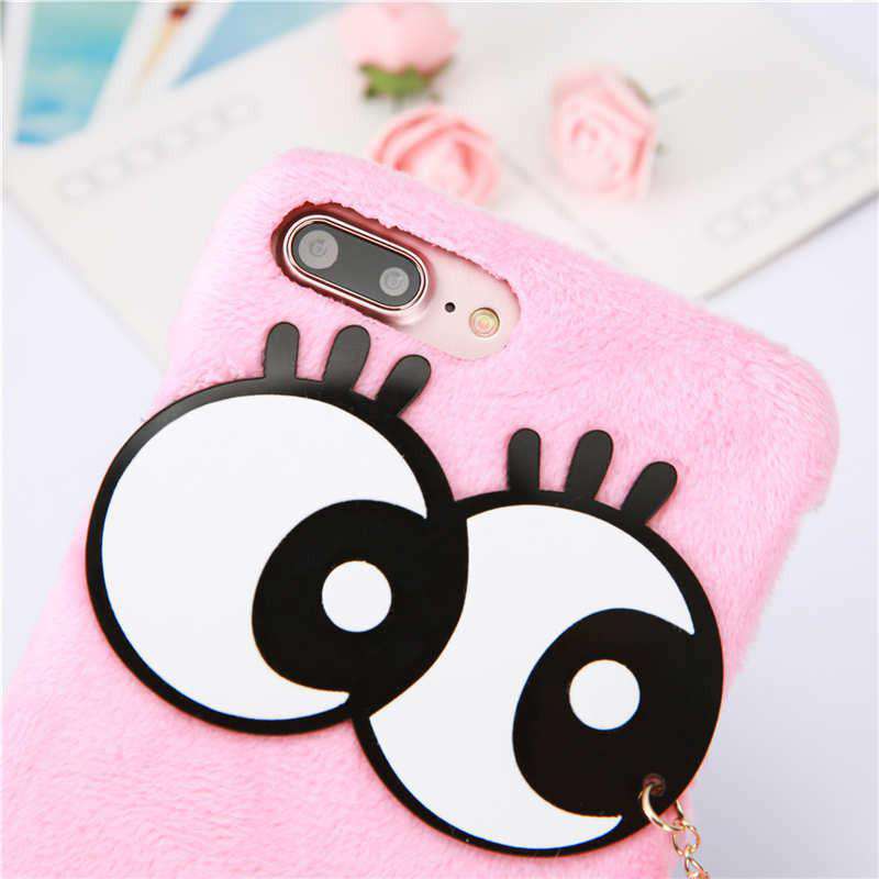 Cute Eyes Pom Pom Pendant Plush iPhone SE 2020 Case