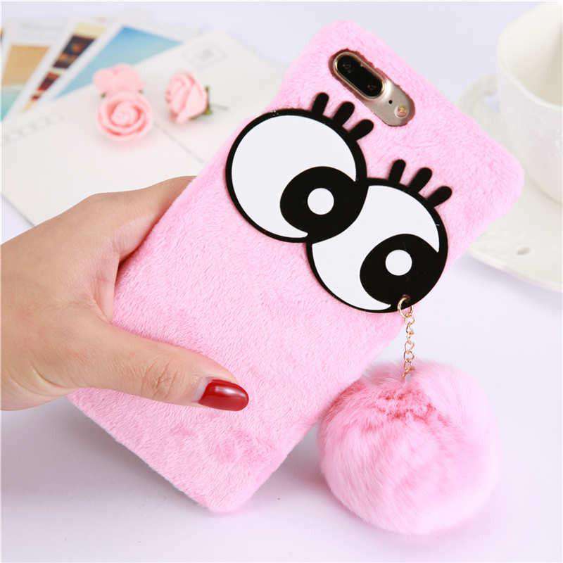 Cute Eyes Pom Pom Pendant Plush Case