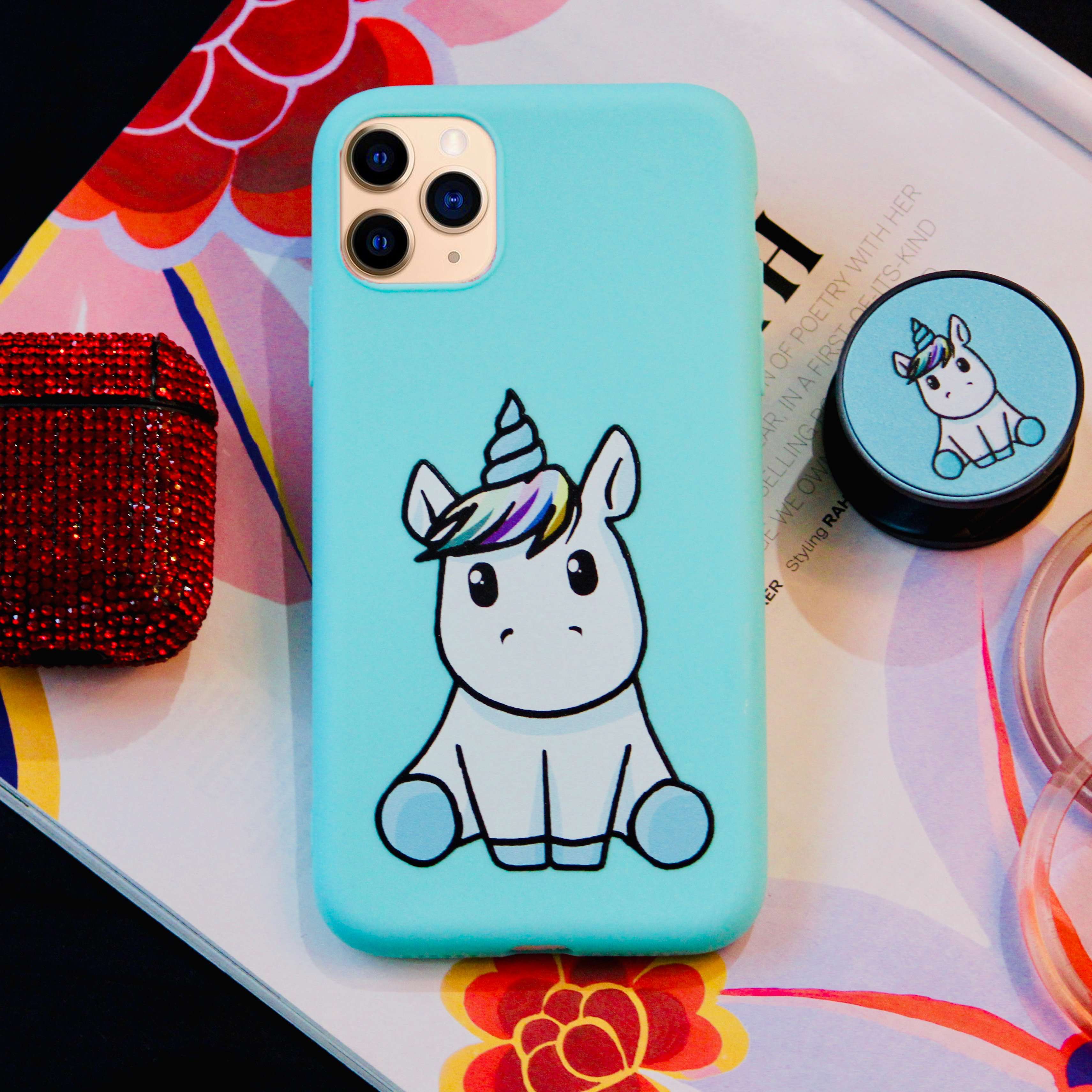 Cute Unicorn Silicone Soft Case (With Unicorn Pop Up Socket Holder Stand) – phone accessory by JustAndBest India