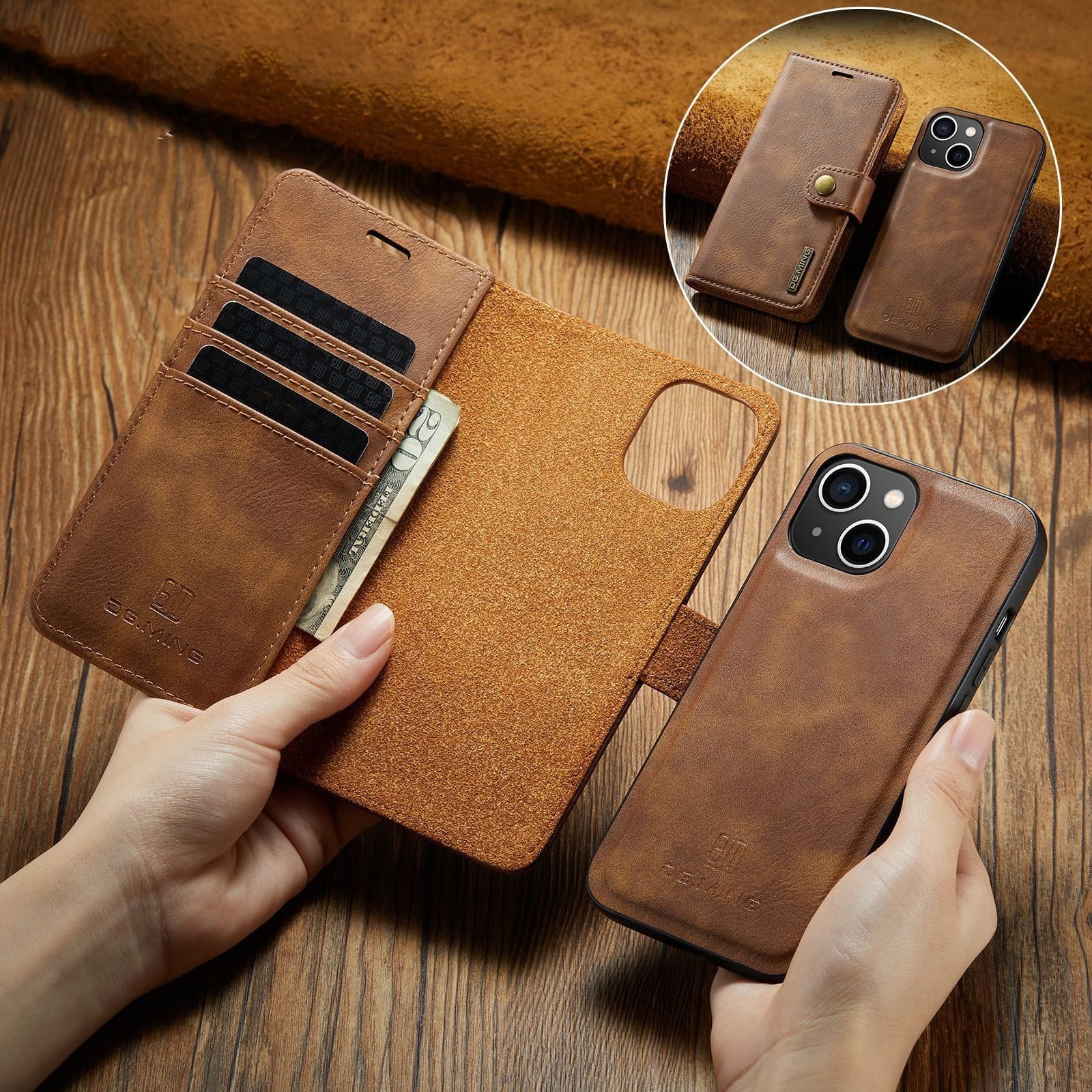 Two-In-One Wallet Style Premium Leather Luxury Flip Case iPhone cover – JustAndBest India