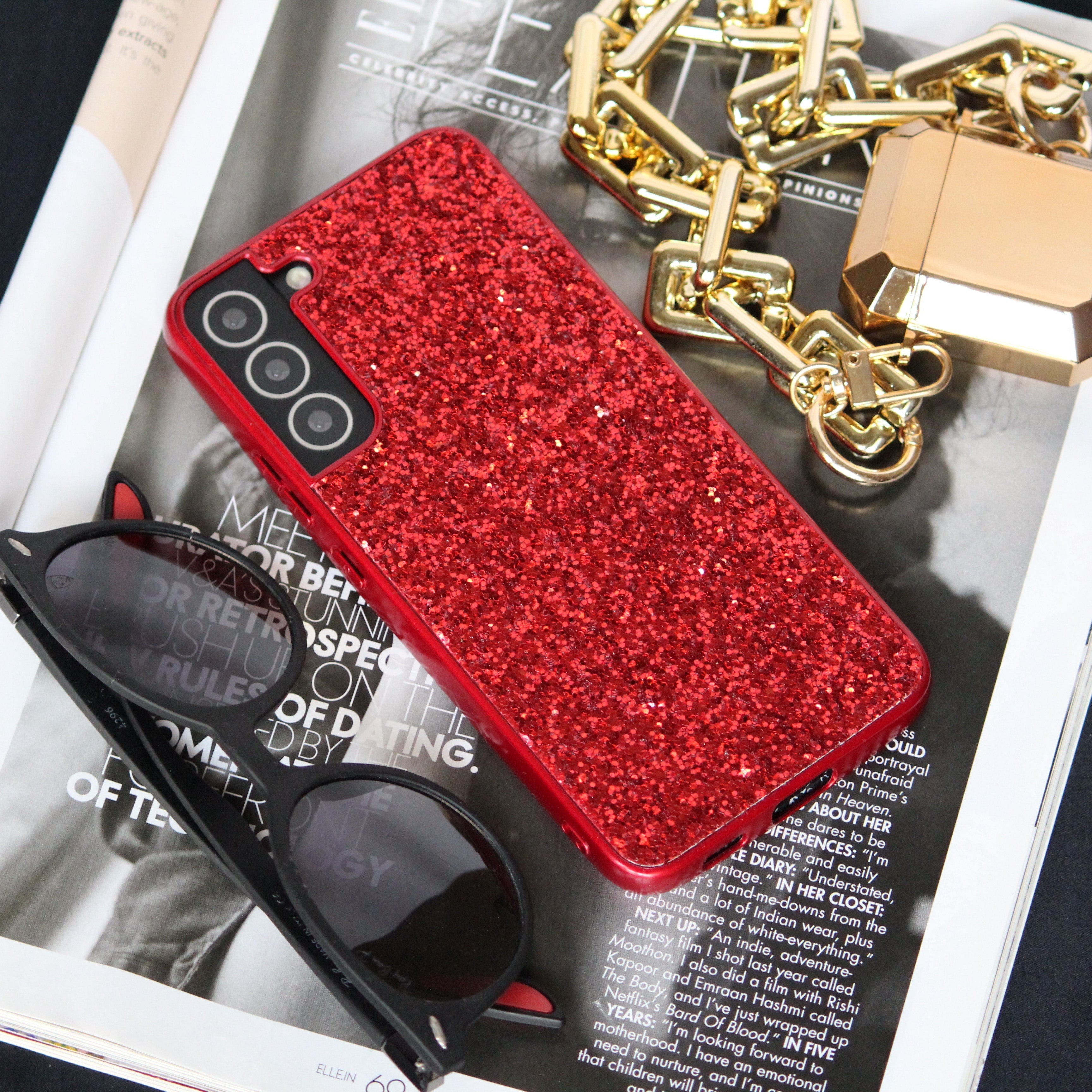 Samsung Galaxy S26 Red Glitter Bling Sequin Cover - protective case detail