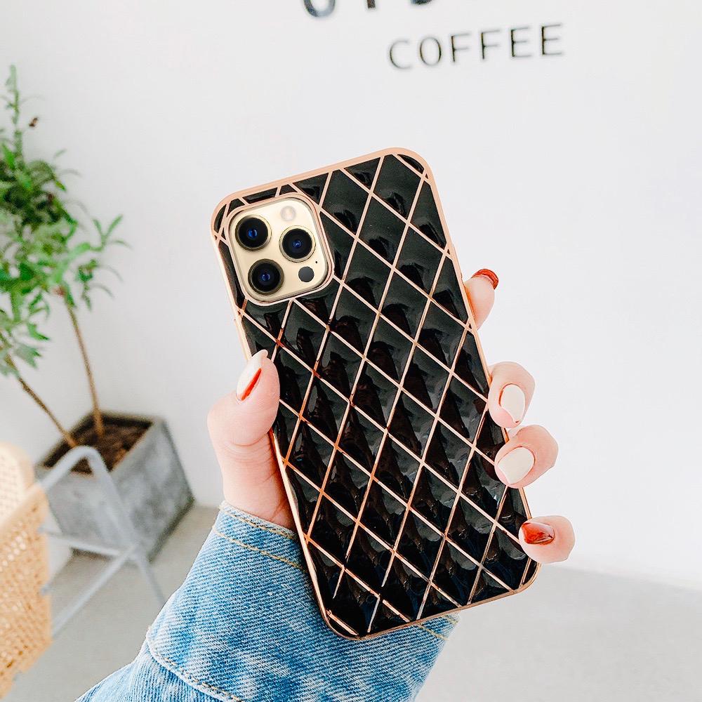 Glossy Black Grid Gold Electroplated Luxury iPhone 11 Pro Max Case