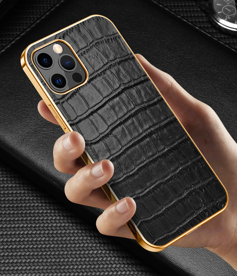 Gold Electroplated Premium Leather Luxury Case iPhone cover – JustAndBest India