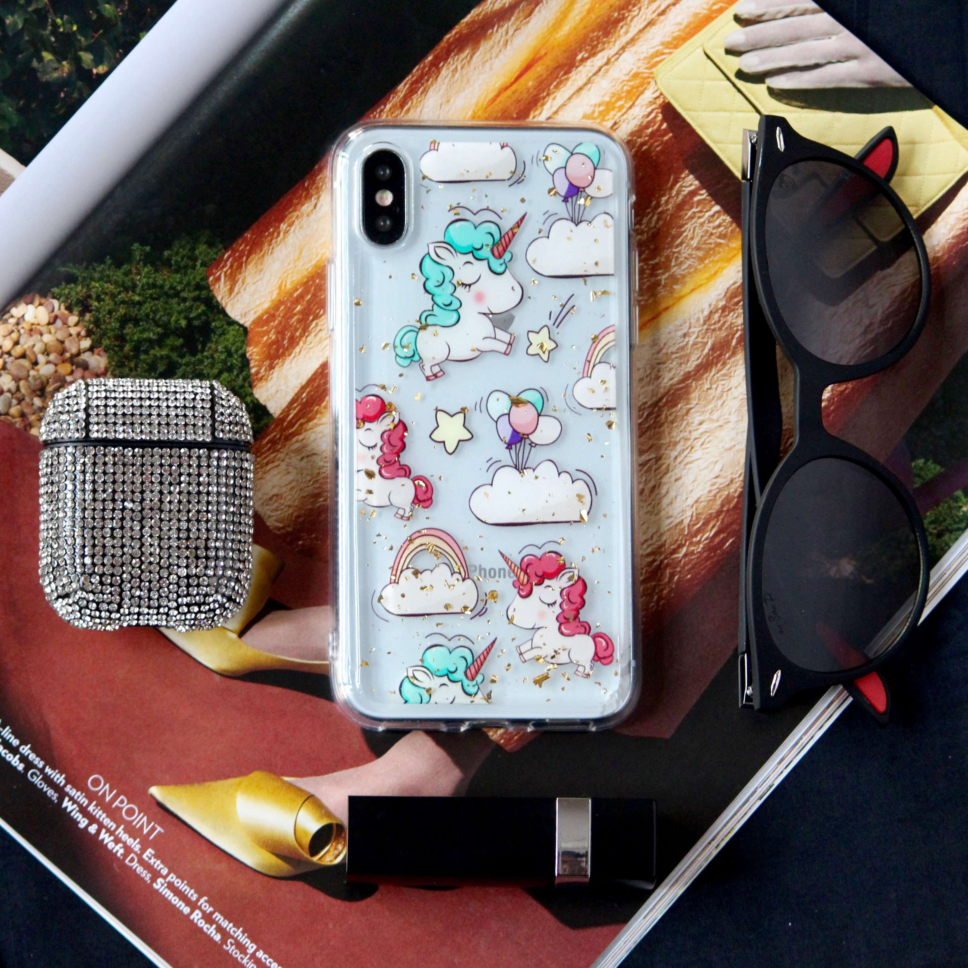 Gold Foil Cute Unicorn Transparent CoverGold Foil Cute Unicorn Transparent Cover iPhone X / XR 