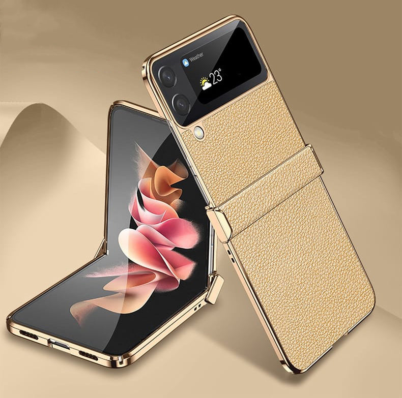 Champagne Gold Leather Premium Slim Cover (with Hinge protection) Samsung Galaxy Z Flip