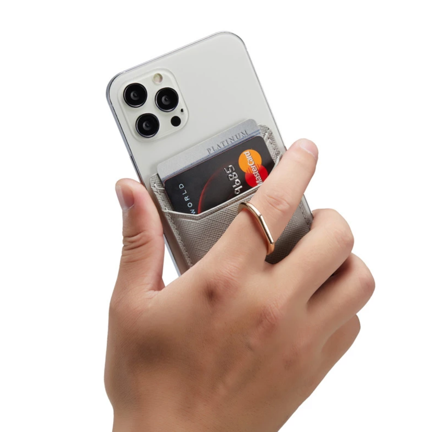 Gold Ring Holder Grey Leather Phone Wallet – phone accessory by JustAndBest India