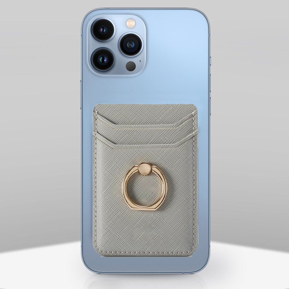 Gold Ring Holder Grey Leather Phone Wallet – phone accessory by JustAndBest India
