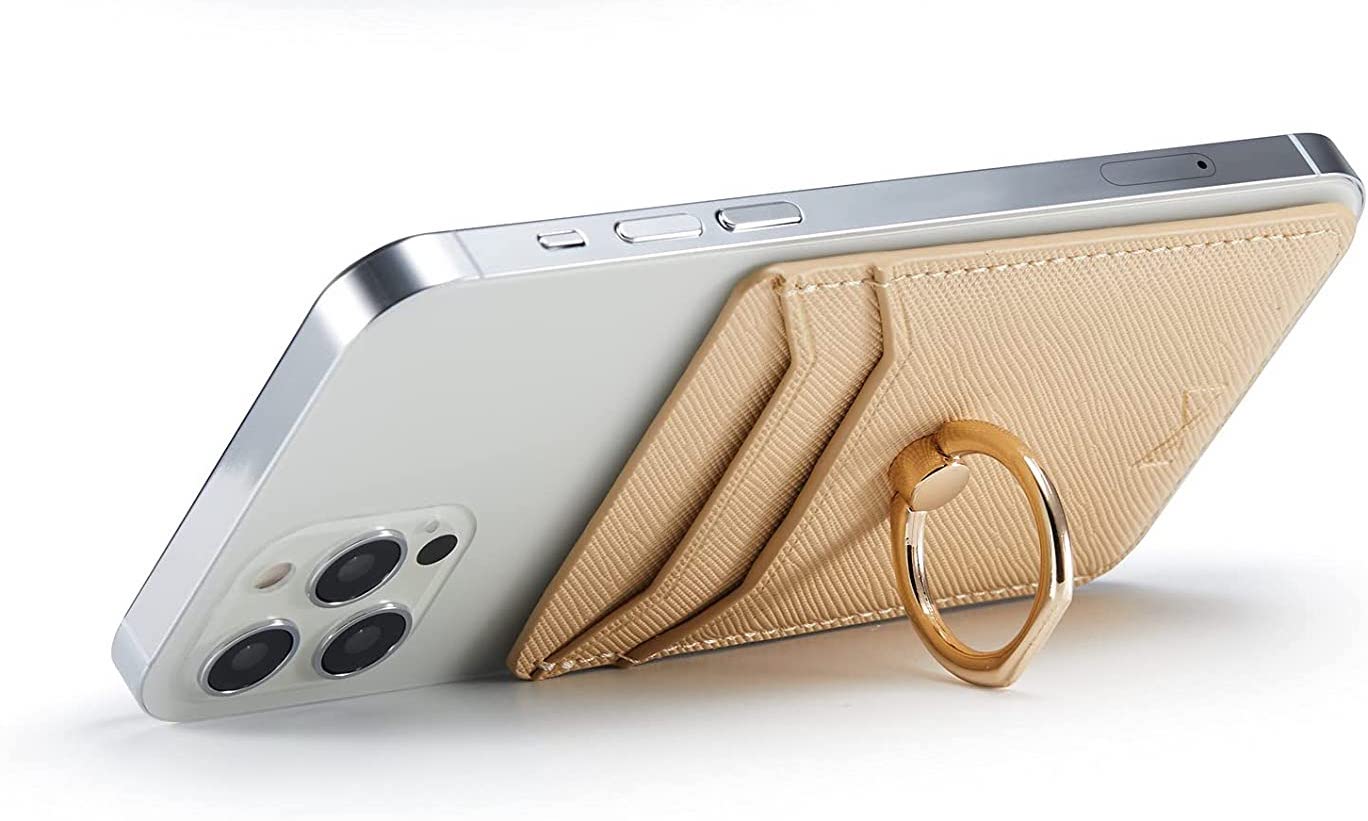 Gold Ring Holder Sandy Tan Leather Phone Wallet – phone accessory by JustAndBest India