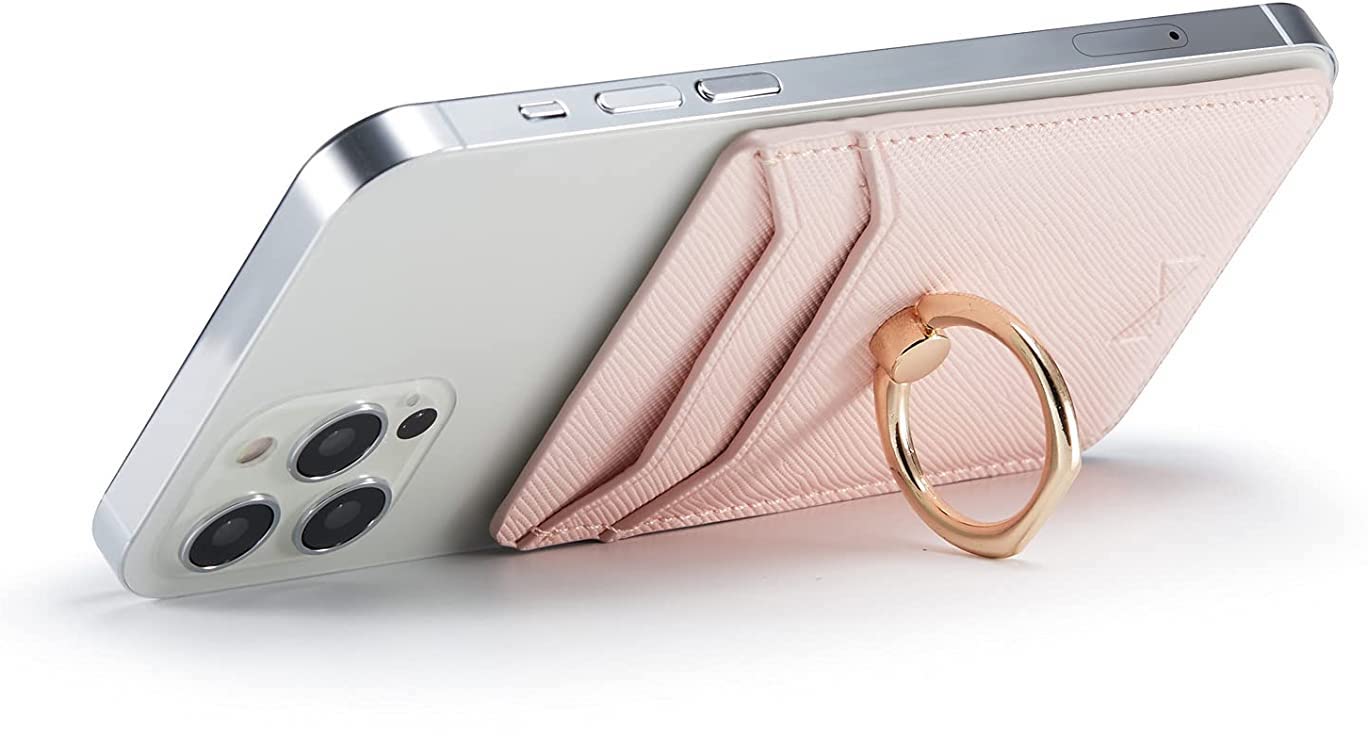 Gold Ring Holder Pink Leather Phone Wallet – phone accessory by JustAndBest India