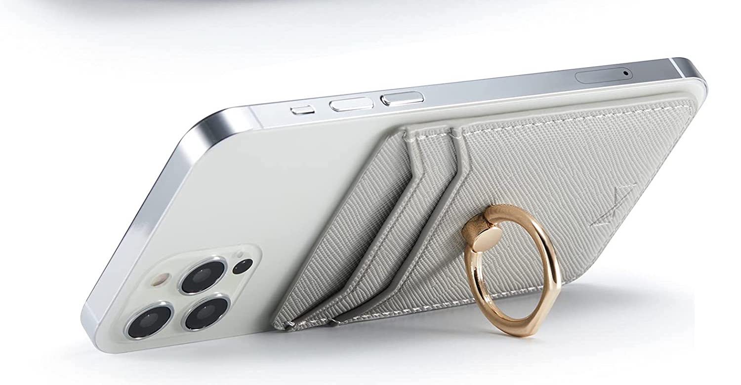 Gold Ring Holder Grey Leather Phone Wallet – phone accessory by JustAndBest India