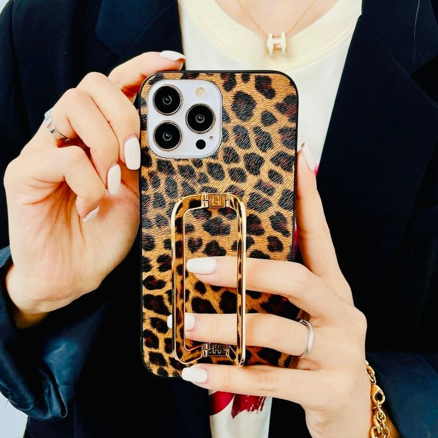Classy Leopard Style Gold Buckle Holder Case – phone accessory by JustAndBest India