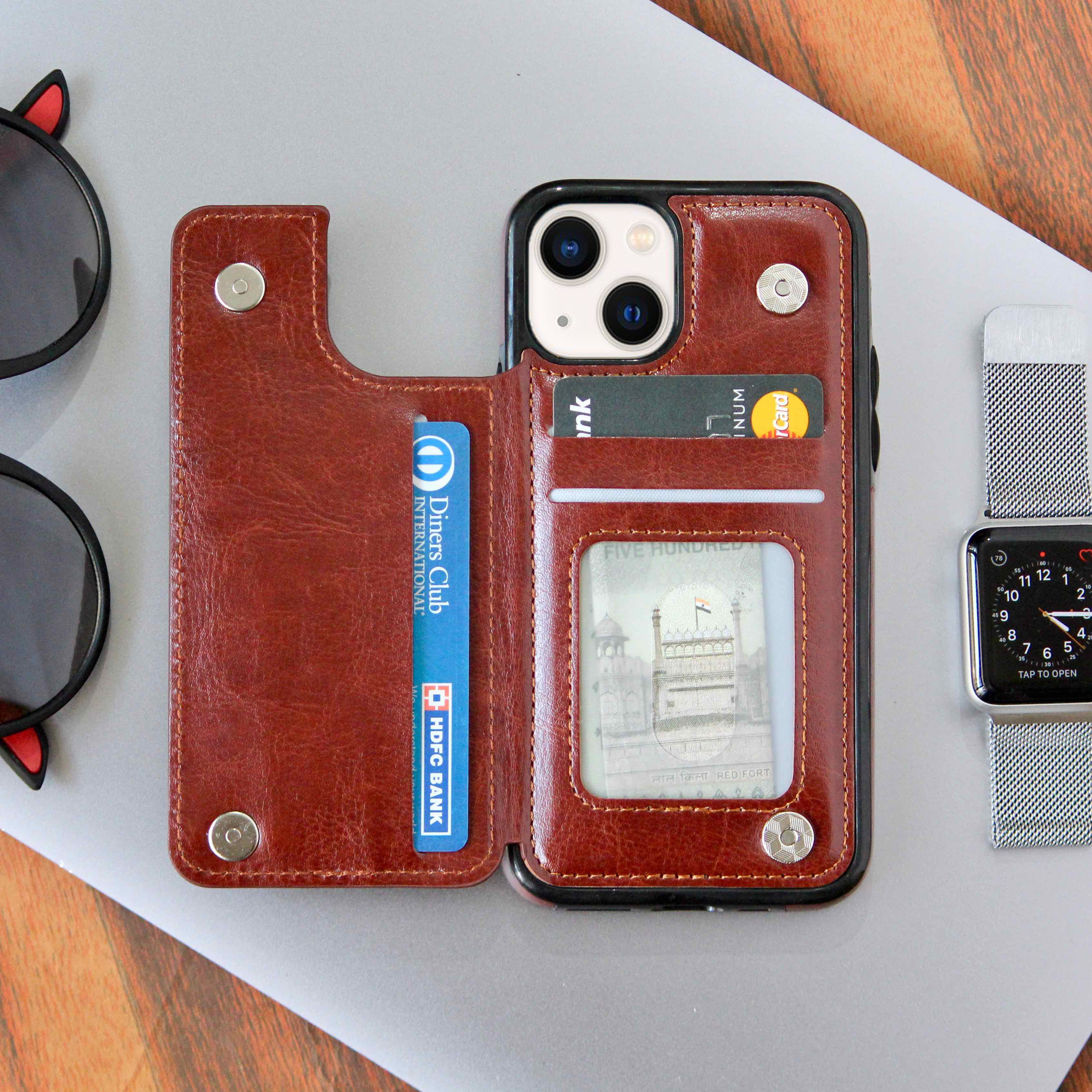 Luxury Wallet Style Premium Leather Case iPhone cover – JustAndBest India
