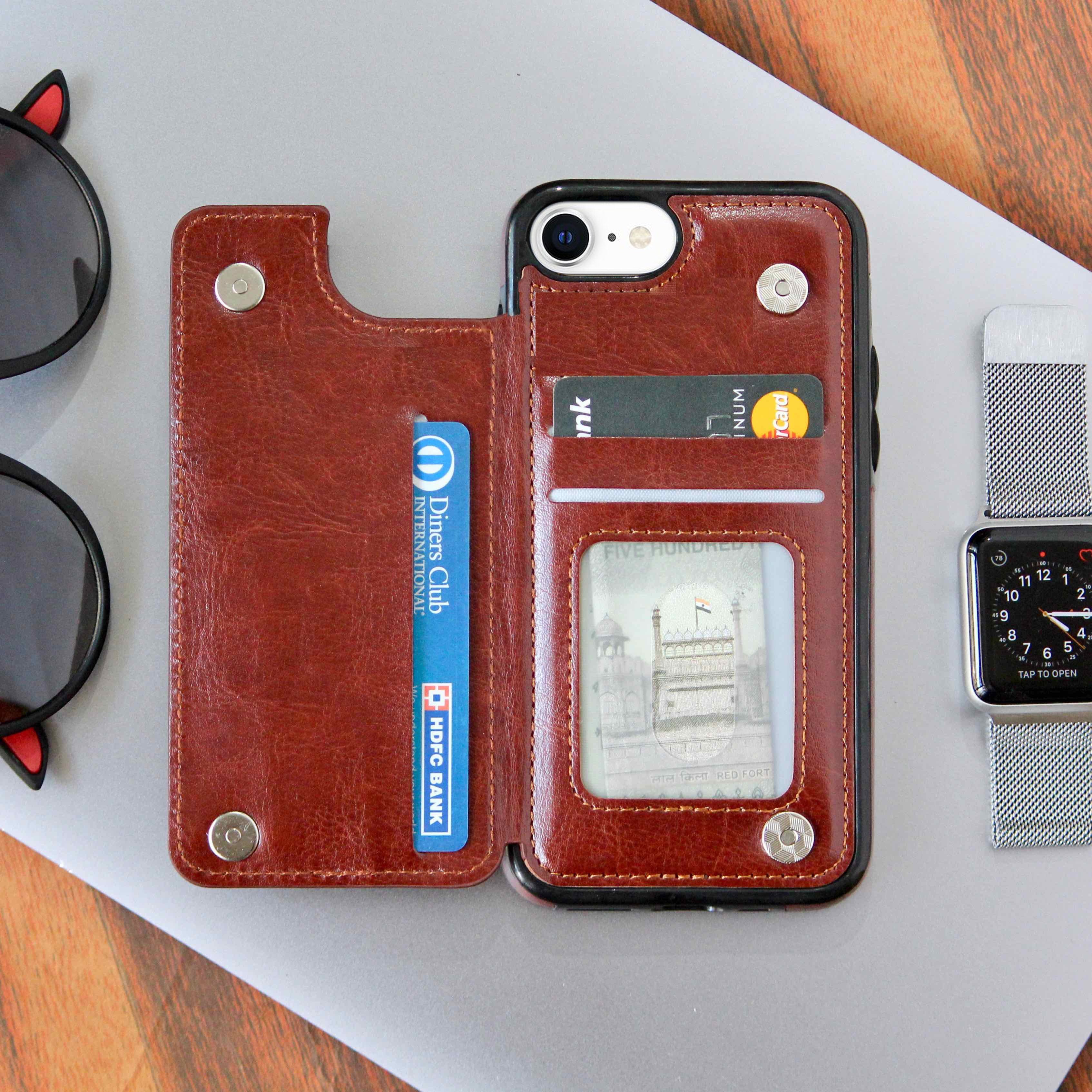 Luxury Wallet Style Premium Leather Case iPhone cover – JustAndBest India